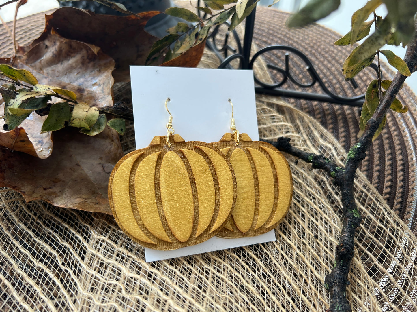 Gold Pumpkin Dangle Earrings