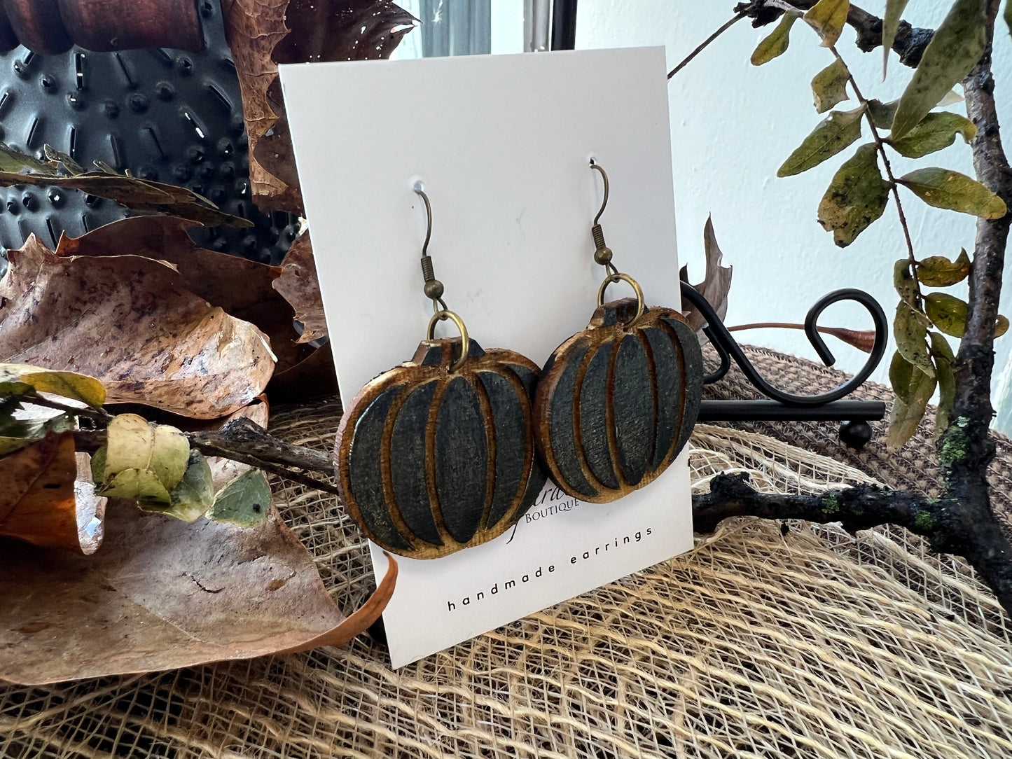 Black Pumpkin Dangle Earrings