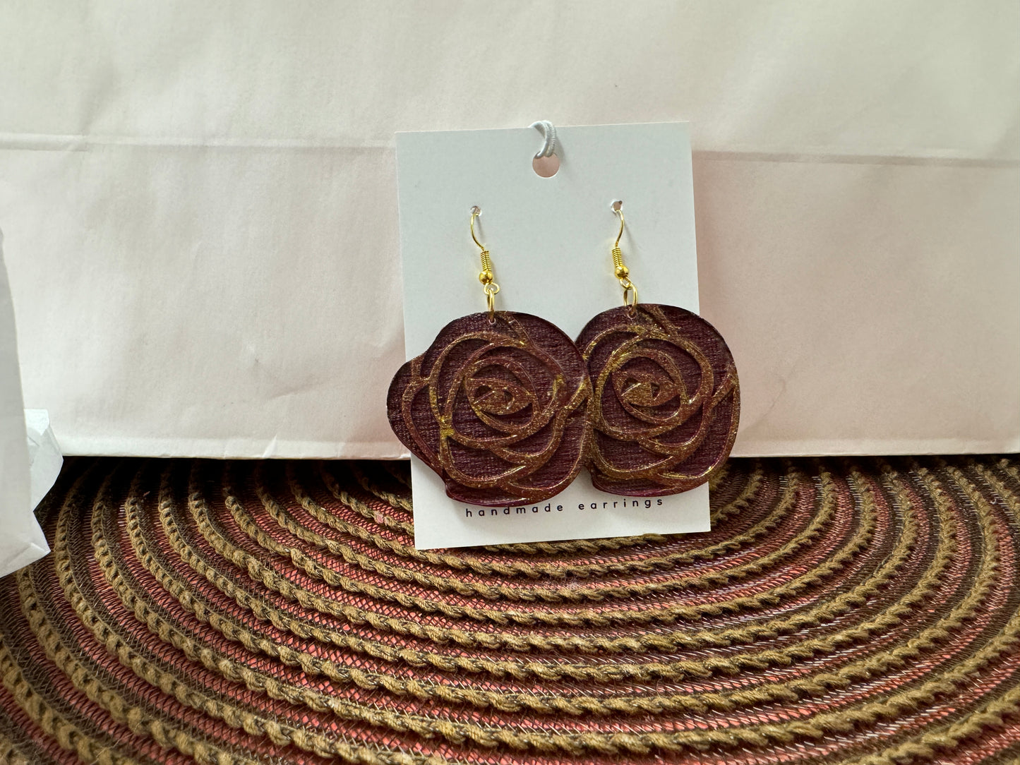 Wine Rose Dangle Earrings