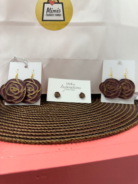 Wine Rose Dangle Earrings