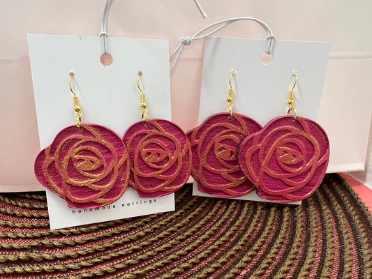 Fuchsia Rose Dangle Earrings