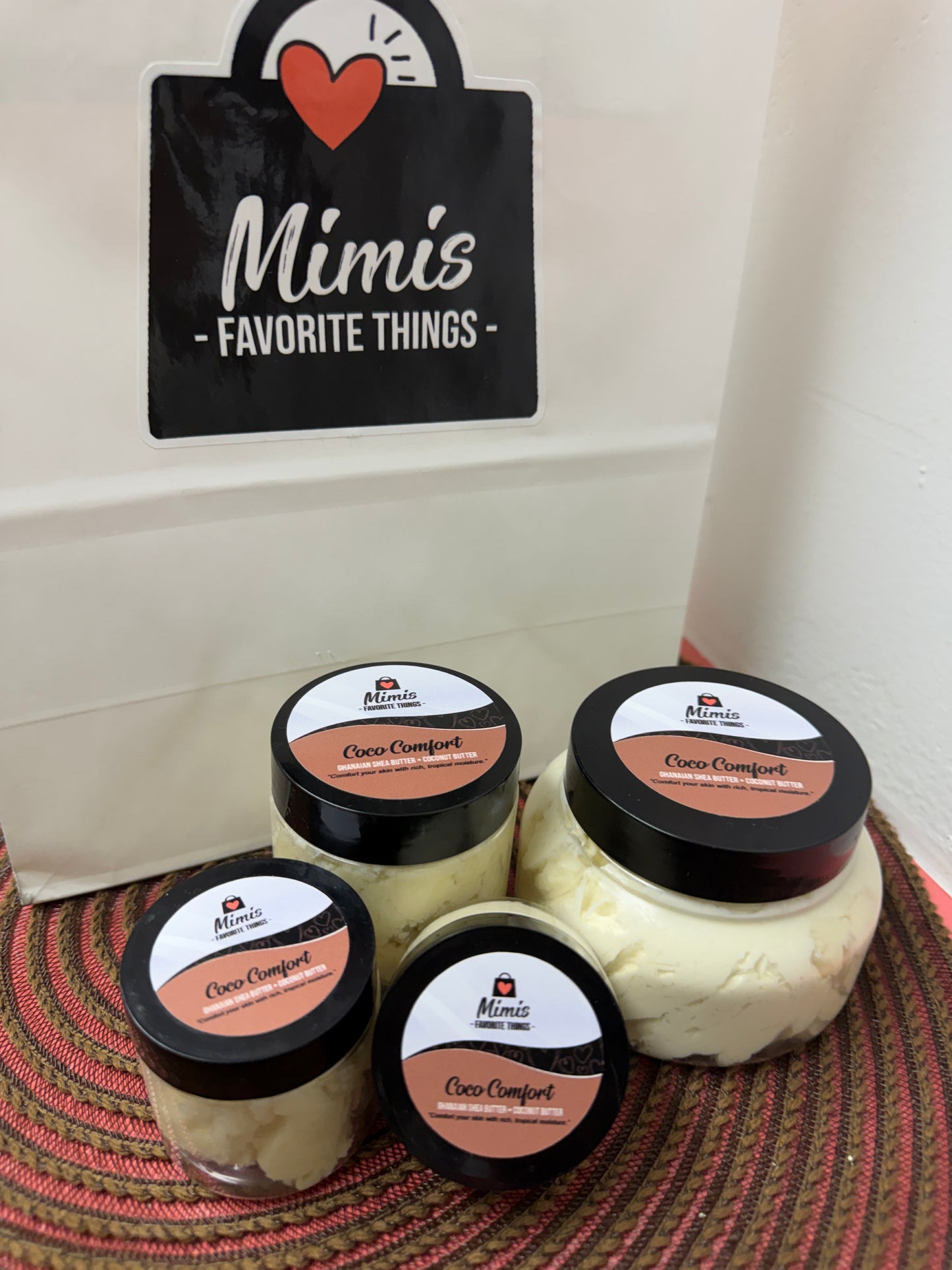 Mimi's Favorite Things Coco Comfort shea butter with branded bag