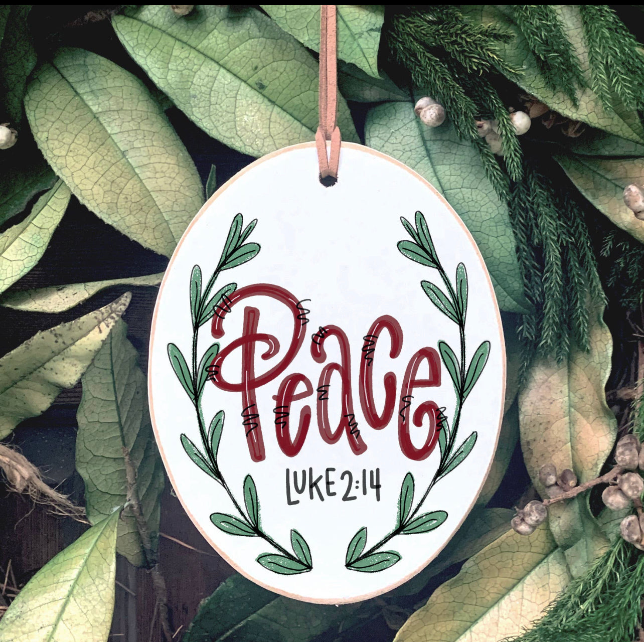 Peace Greenery Wooden Ornament
