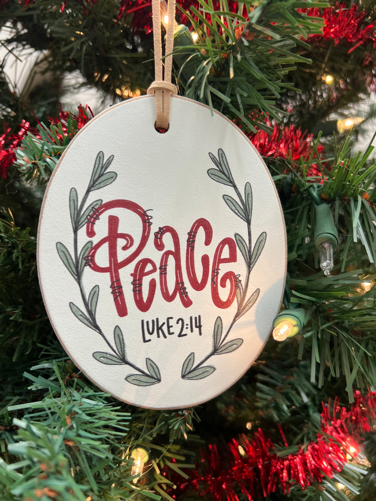 Peace Greenery Wooden Ornament