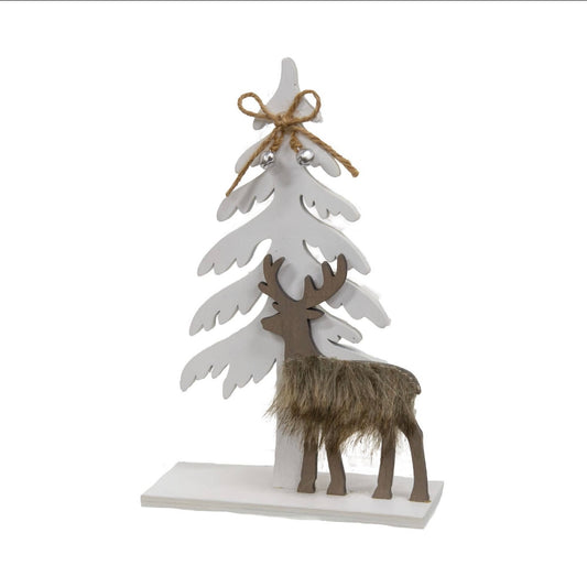 Winter Tree and Deer Cutout Wood Sitter