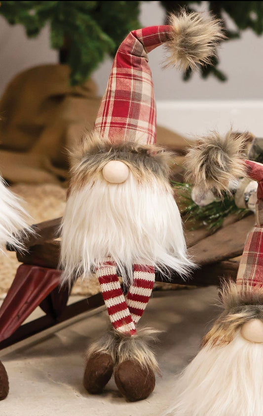 Dangle Leg Red Plaid Santa Gnome