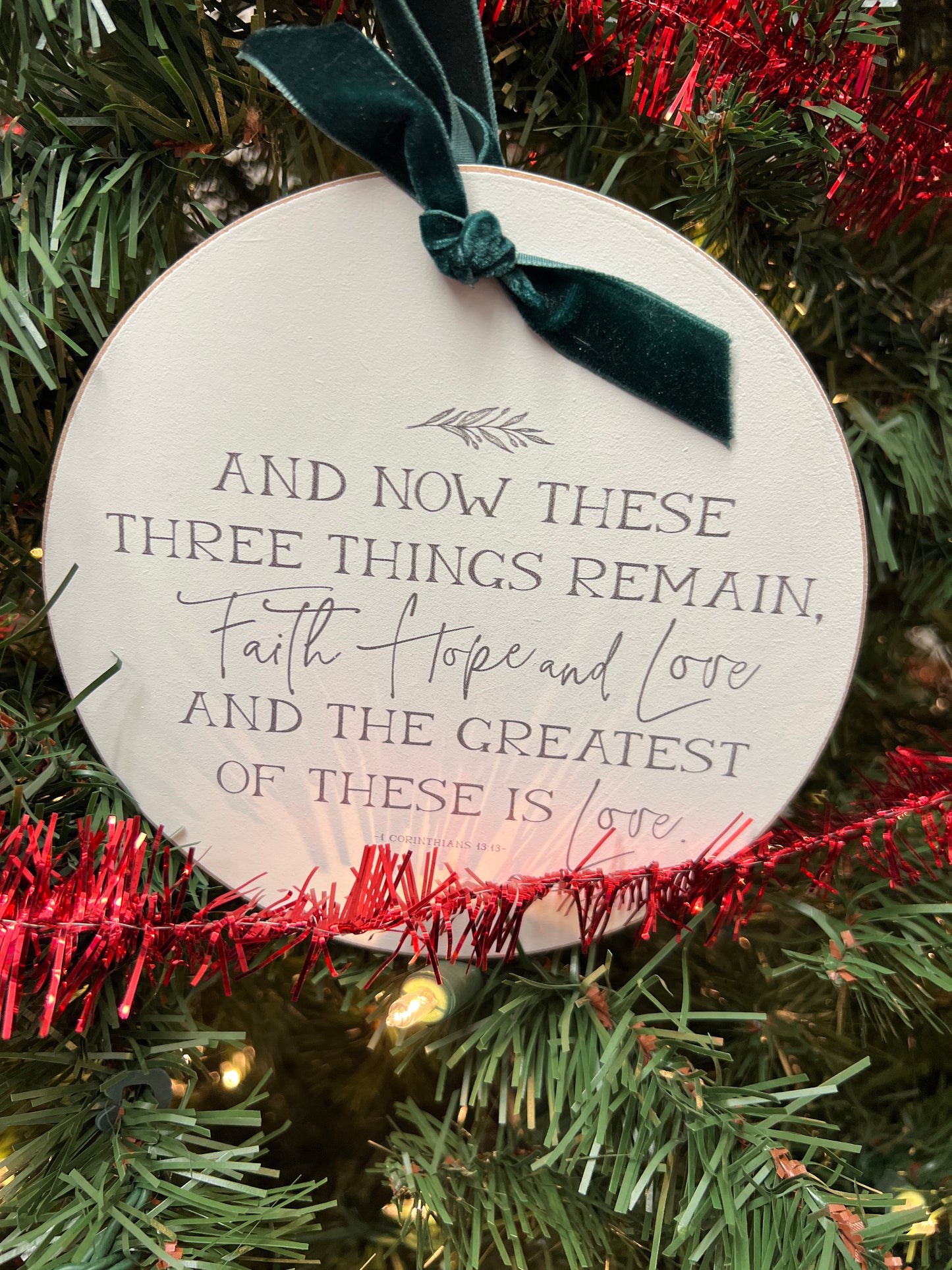 Faith Hope and Love Wooden Ornament