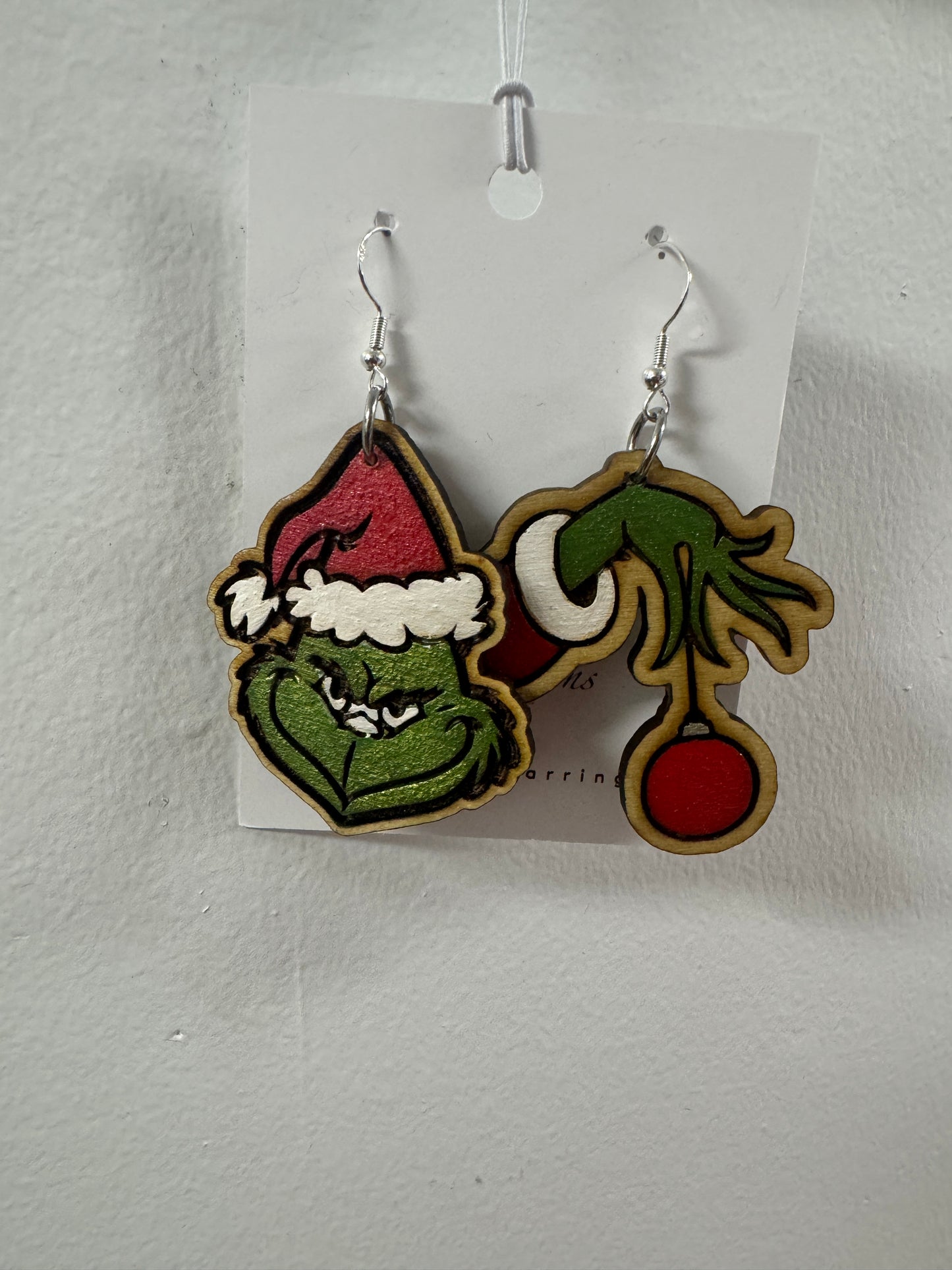 Grinch Wooden Christmas Earrings and Ornament