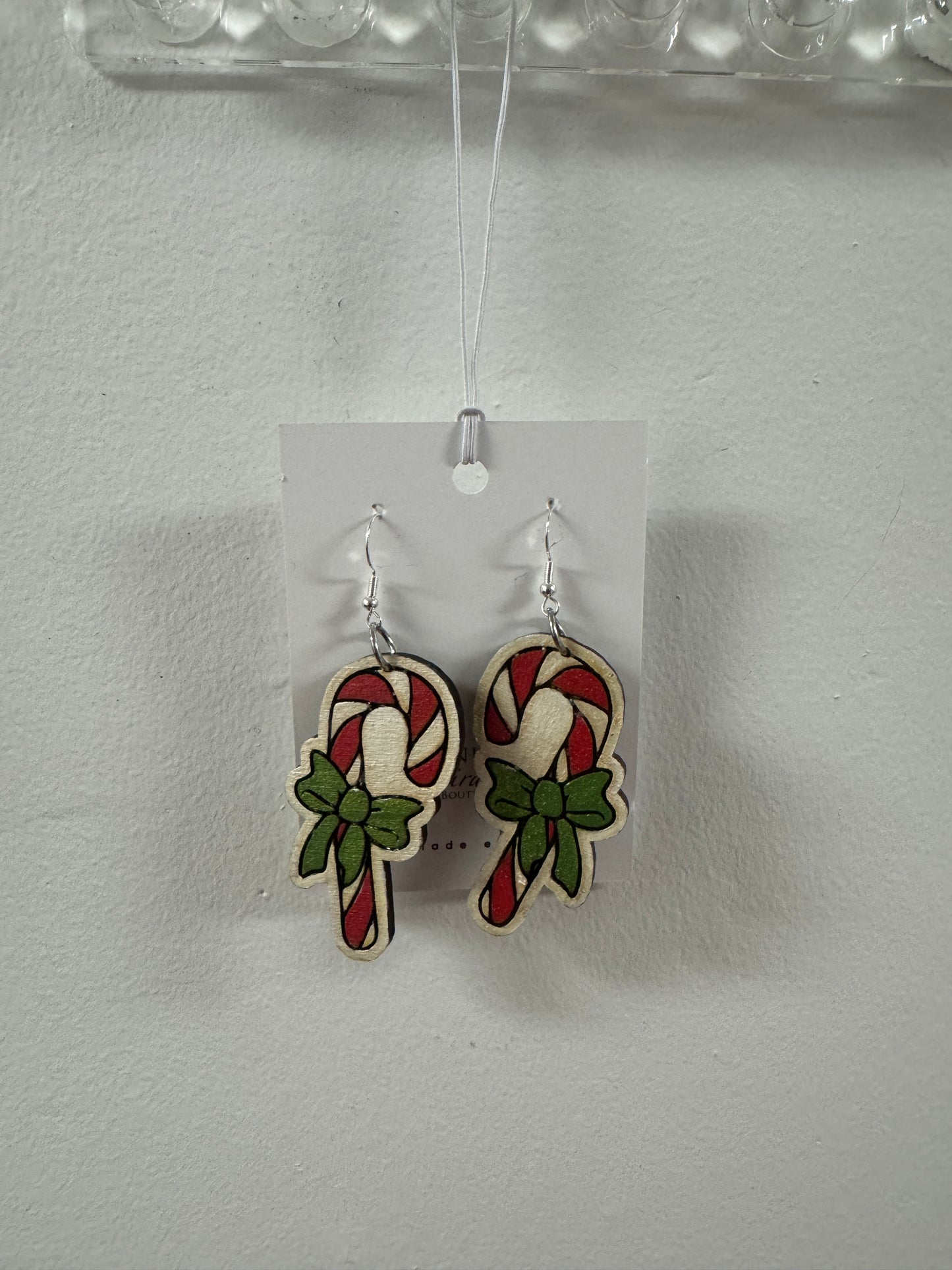 Festive Peppermint Stud and Dangle Wooden Christmas Earrings