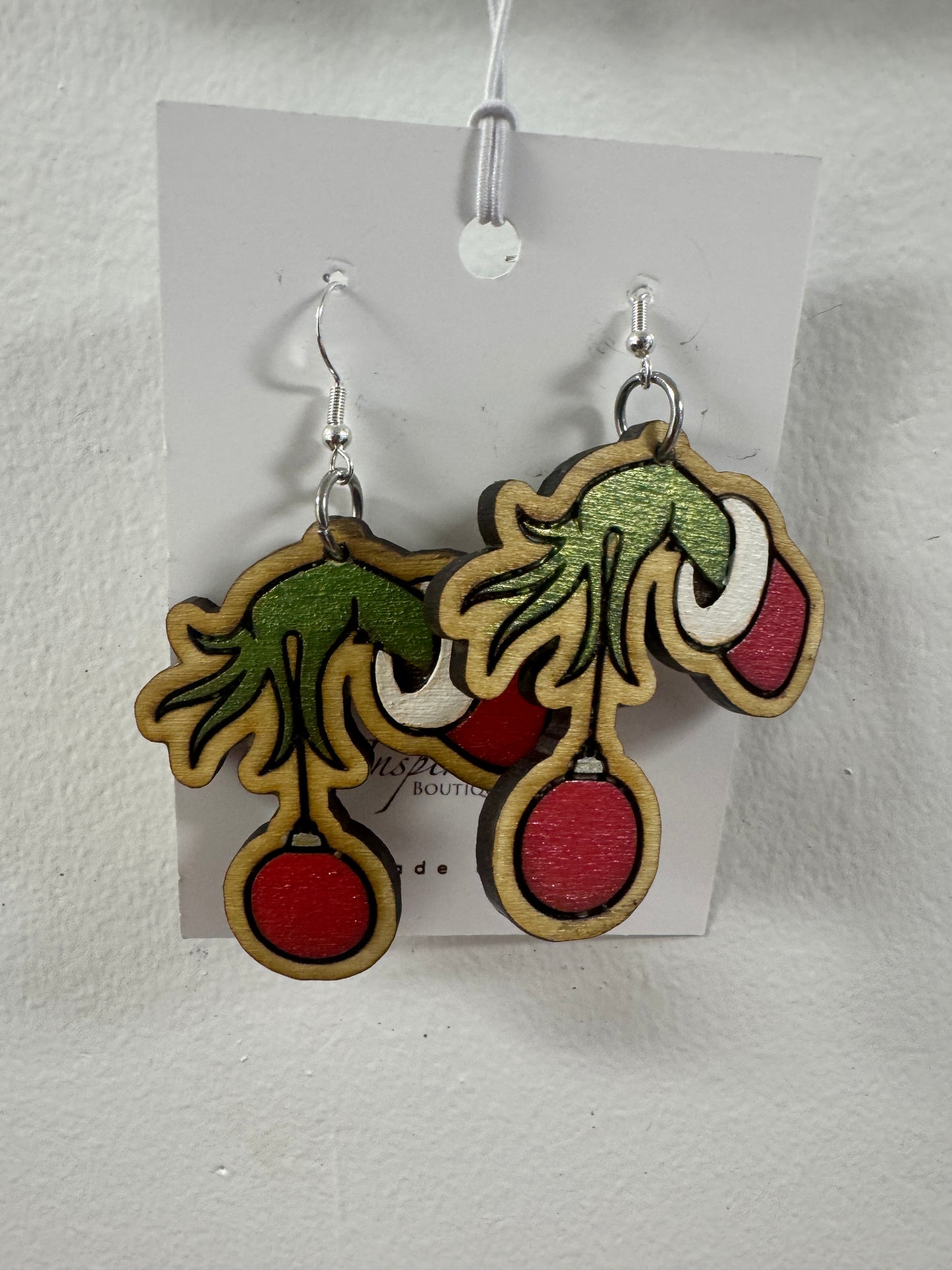 Grinch Wooden Christmas Earrings and Ornament