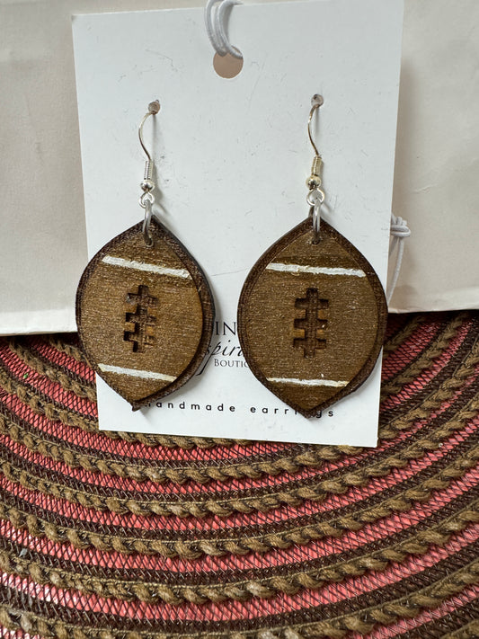 Football Dangle Wood Earrings