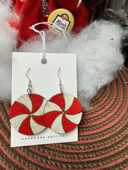 Festive Peppermint Wood Studs and Dangles Christmas Earrings