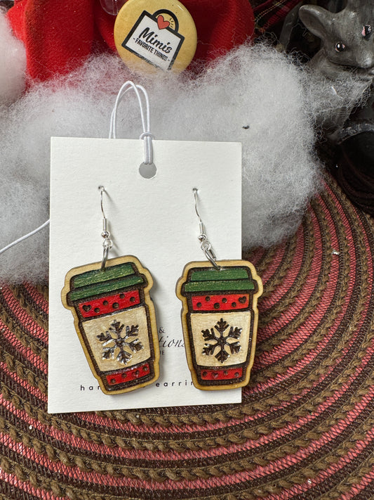 Peppermint Latte Wood Studs and Dangles Winter Earrings