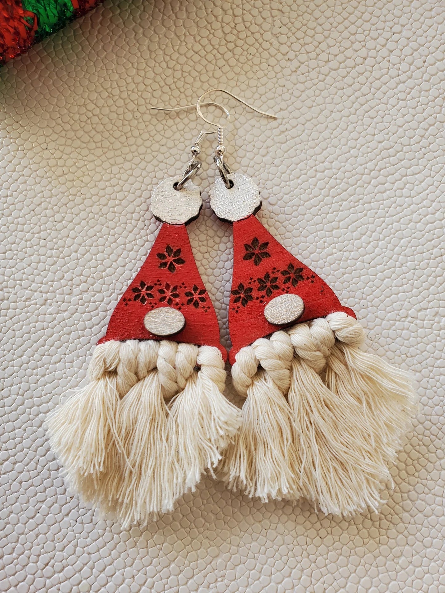 Gnome Santa Wood Christmas Earrings