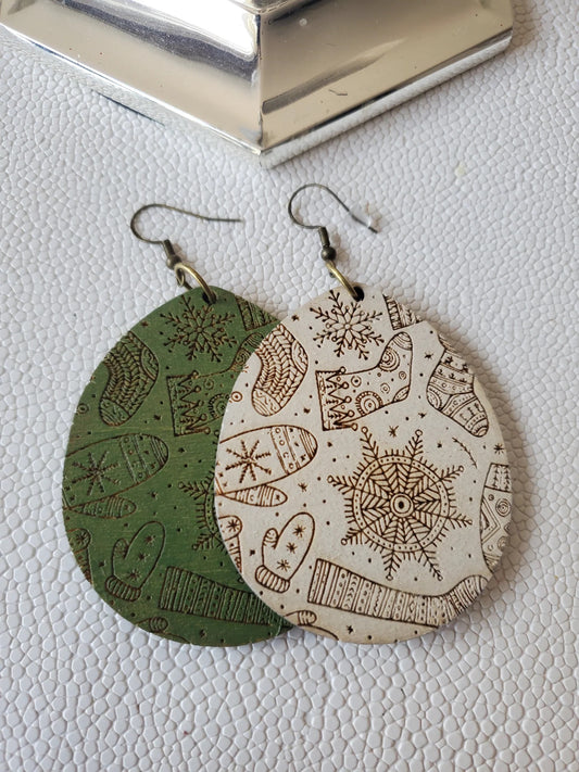 Boho Holiday Wood Teardrop Earrings