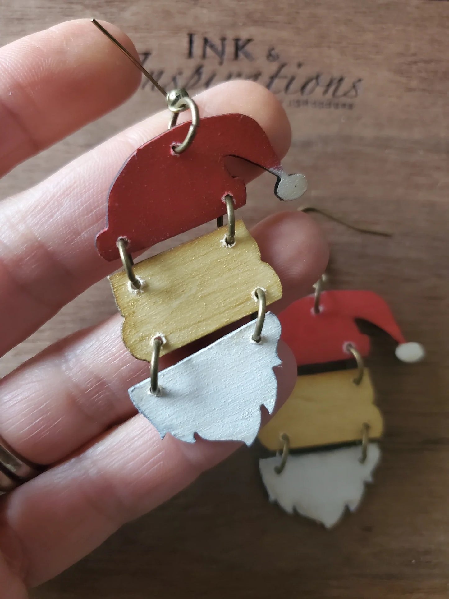 Santa Dangle Separates Wood Earrings