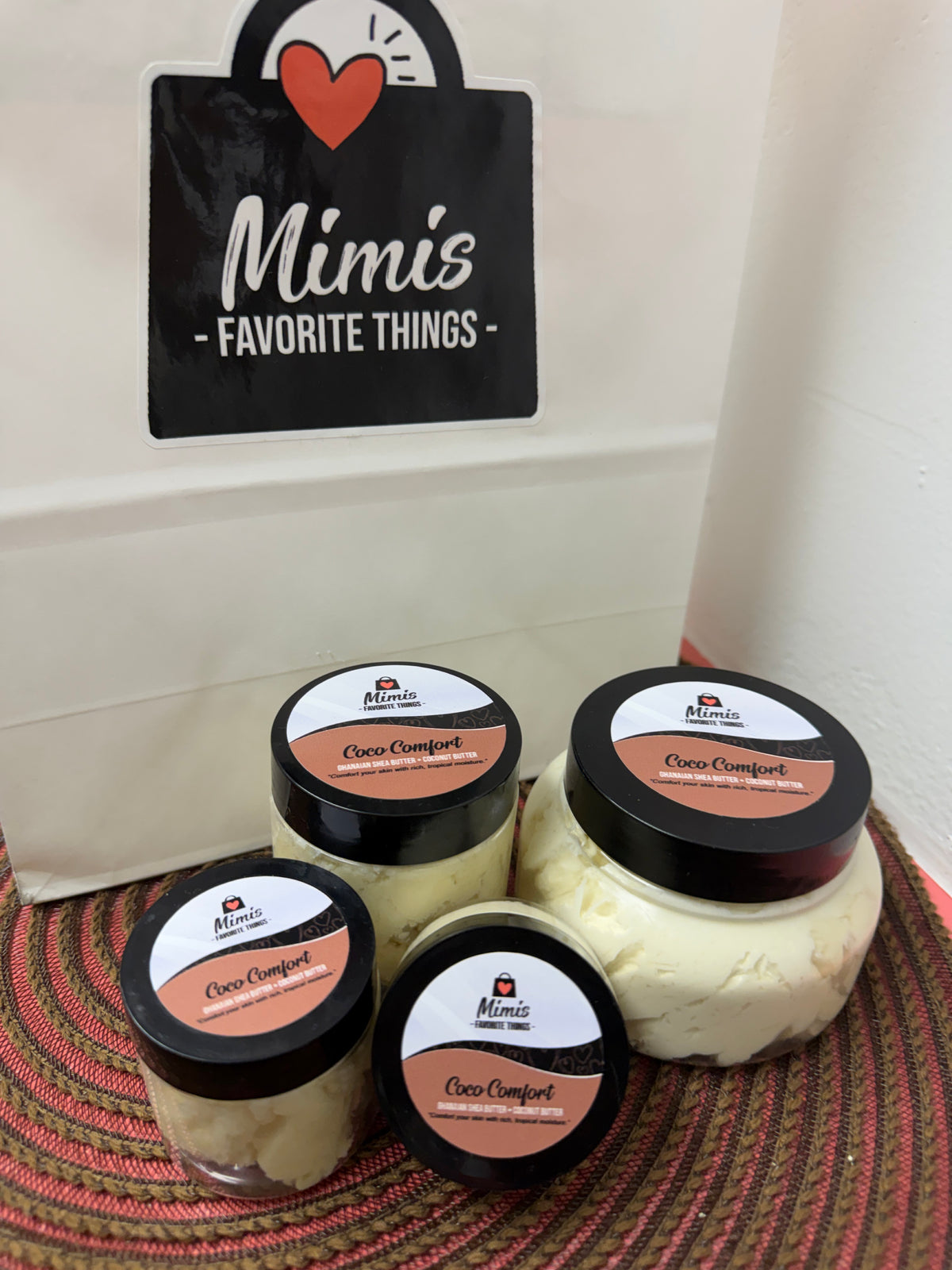 Mimi's Favorite Things Coco Comfort shea butter with branded bag