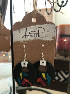 Black Rainbow Striped Earrings - Circles