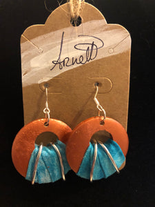 Salmon Circle Earrings with Turquoise Cloth