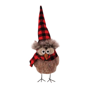 Standing Felted Owl with Plaid Hat Ornanment