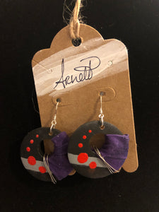 Black Orange Dotted Circle Earrings with Purple